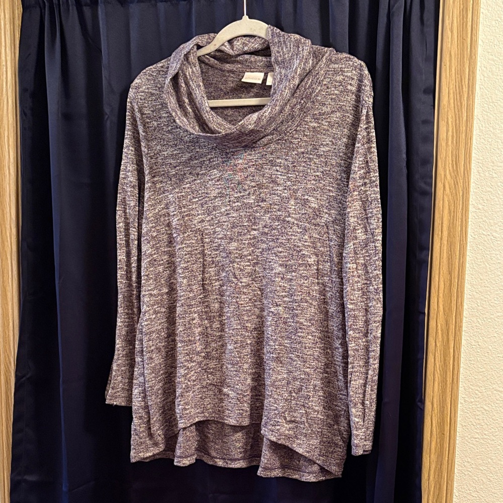 Chicos purple and gold cowl neck sweater size 3